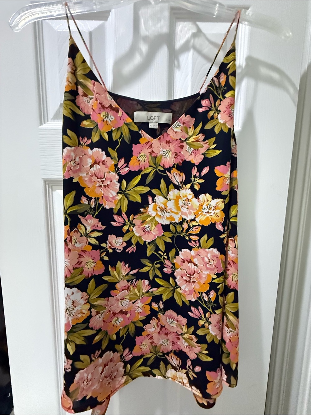 LOFT Navy Floral Spaghetti-Strap Cami with Pink and Peach Blooms